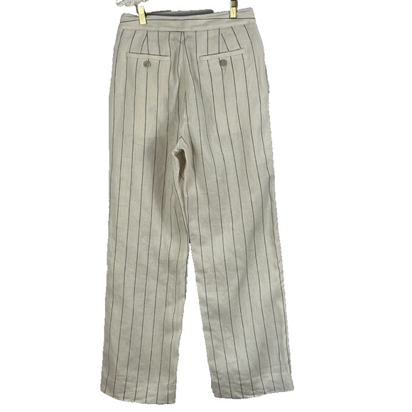 Banana Republic Wide Leg Striped Linen Pants Women's Size 2 Ivory Black Career - Picture 2 of 8